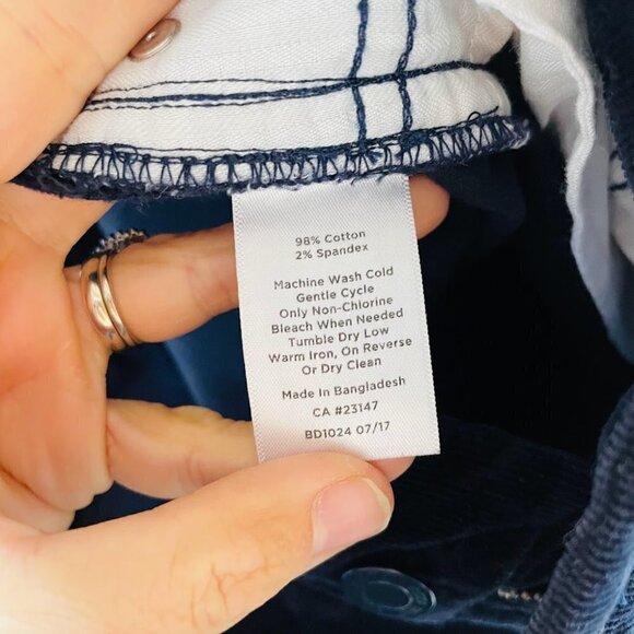 Talbots Pant Trouser Navy Blue Corduroy Ankle Frayed Hem Slim 5 Pocket Flawless - Picture 8 of 9
